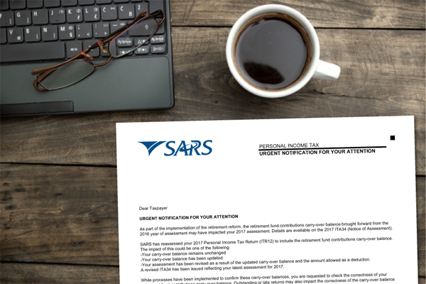 Delivery from SARS: Retirement contributions letter
